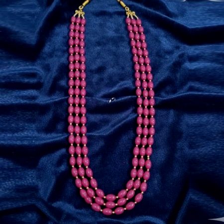 Handcrafted Pink Glass Bead Layered Necklace